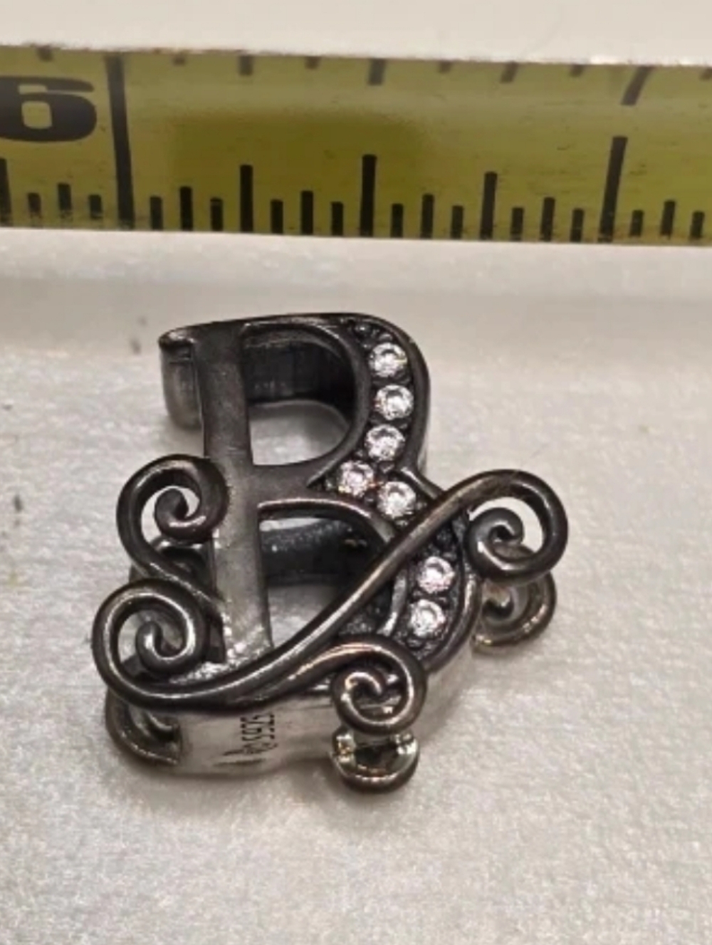 Rhinestone P Letter Charm Sterling Silver - S925